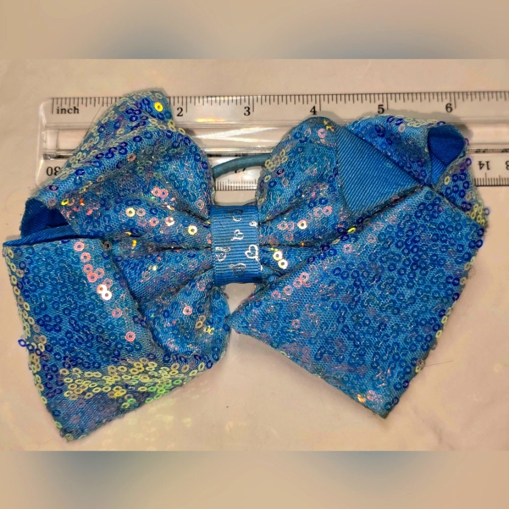 Rare JoJo Siwa Blue Sequin Sparkle Bow – Big Hair Cheer Dance Accessory